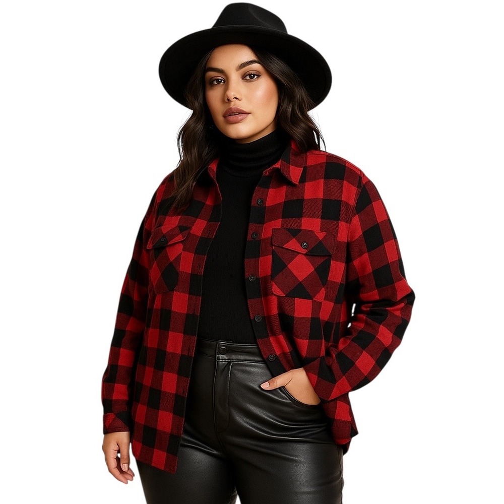 44°North Red Black Buffalo Plaid Flannel Shirt Womens Small  Button-Up Western‎